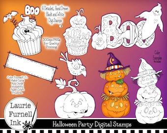 Sellos digitales de Halloween, Halloween Digi Stamp, Pumpkin Digi Stamps, Laurie Furnell, Halloween Cupcake Digi Stamps, Halloween Line Art