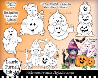 Halloween Digital Art, Halloween Clip Art, Hand Drawn Halloween Art, Laurie Furnell, Halloween Pumpkin Digis, Halloween Ghost Line Art