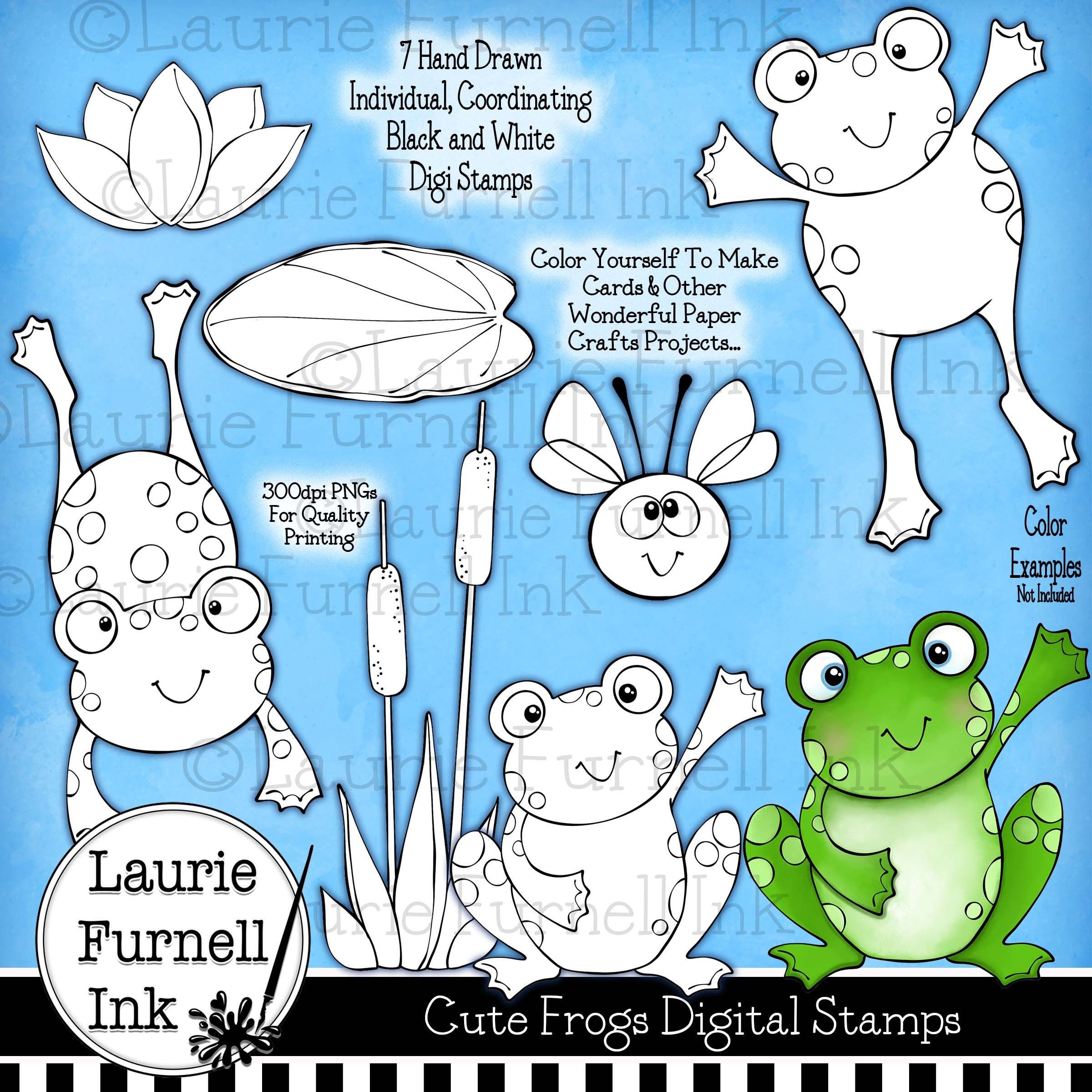 Frog Digital Stamps Cute Frog Digi Stamps Frog Line Art Etsy