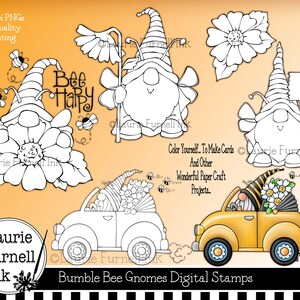 Bumble Bee Gnome Digital Stamp, Bee Gnome Black Line Art, Gnomes For Greeting Card, Art For Paper Craft, Gnome Coloring Page, Laurie Furnell