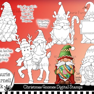 Kerstkabouters Digitale Postzegel, Nordic Gnome, Kerst Digi Postzegels, Kabouter Kleurplaat, Laurie Furnell, Vakantie kabouters Digi Postzegels