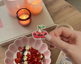 Kawaii Cherry Sticker, Waterproof Vinyl Fruit Decal, Laptop Water Bottle Sticker, Gift For Her