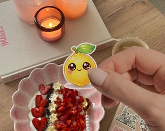 Kawaii Lemon Sticker, Waterproof Vinyl Fruit Decal, Laptop Water Bottle Sticker, Gift For Her