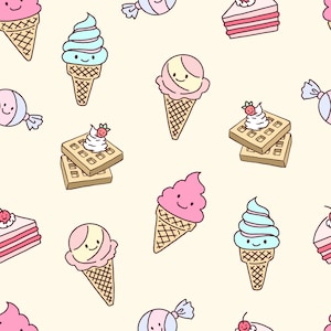 VECTOR - Cute Desserts Seamless Pattern / Instant download (jpg, png, eps10, pdf, svg in zip file)