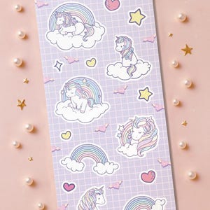 Unicorn & Rainbow Sticker Sheet: Crystal Glossy Kawaii Stationery