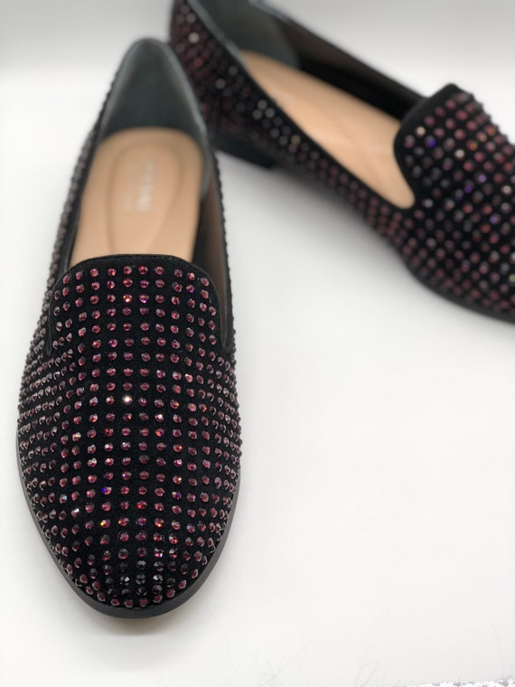Womens 10 US Purple Crystal Studded Slip on Flats Sparkle Ballet Flats  Rhinestone Loafer Womens Sparkly Shoes 