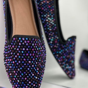 Women’s (7US) crystal studded slip on flats| sparkle ballet flats| rhinestone loafer| women’s sparkly shoes