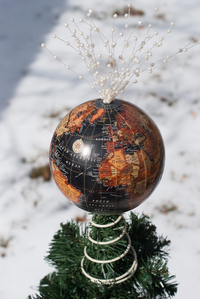 World Globe Christmas Tree Topper black Etsy