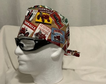 Scrub Cap with Tie Back - Surgical Cap - Medial - Dental - Nurse - Doctor - Dentist - Farm Tractors Signs Pattern - Men - Women