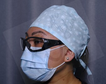 Surgical Scrub Cap -  Nurses - Dentists - Doctor - Butterfly Pattern - Light Blue - Made in Canada