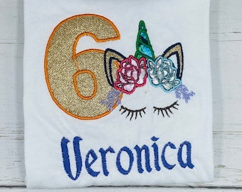 Unicorn Birthday Shirt - Girls Birthday Shirt - Custom Embroidery - Canada - 6th Birthday