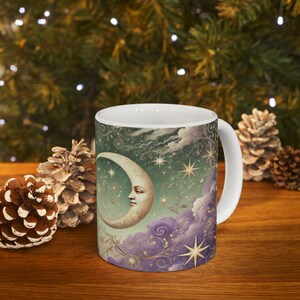Celestial Moon and Sun Ceramic Mug: Starry Night Coffee Cup