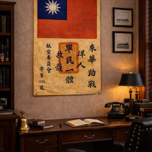 Tapiz con el logo de los Flying Tigers – Parche de escape de la bandera china de la AVG de la Segunda Guerra Mundial – Arte de supervivencia del piloto del P-40 Warhawk – Decoración de aviación militar