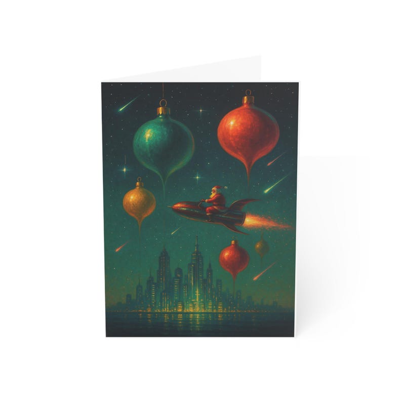 Retro Space Santa Christmas Card – Mid Century Modern Sci-Fi Art image 2