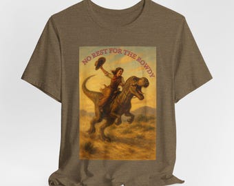 Cowgirl Riding T-Rex Shirt: Vintage Western Rodeo Tee