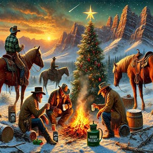 Cowboy Weihnachten Lagerfeuer Weihnachtskarte