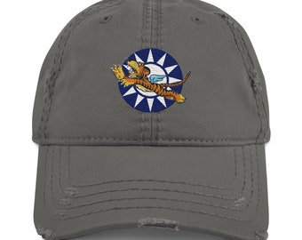 Flying Tigers AVG Embroidered Distressed Dad Hat, American Volunteer Group, Air Force Hat