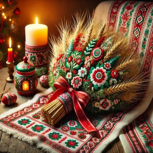 Con alegría y tradición esta Navidad, tarjeta navideña ucraniana