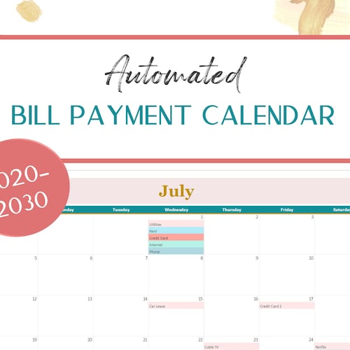 Printable Bill Payment Calendar Horizontal Monthly Bills Etsy