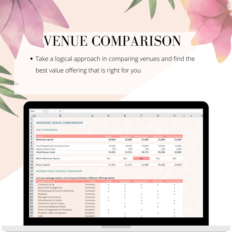 Wedding Venue Price Comparison Planner Template With Free Etsy Canada