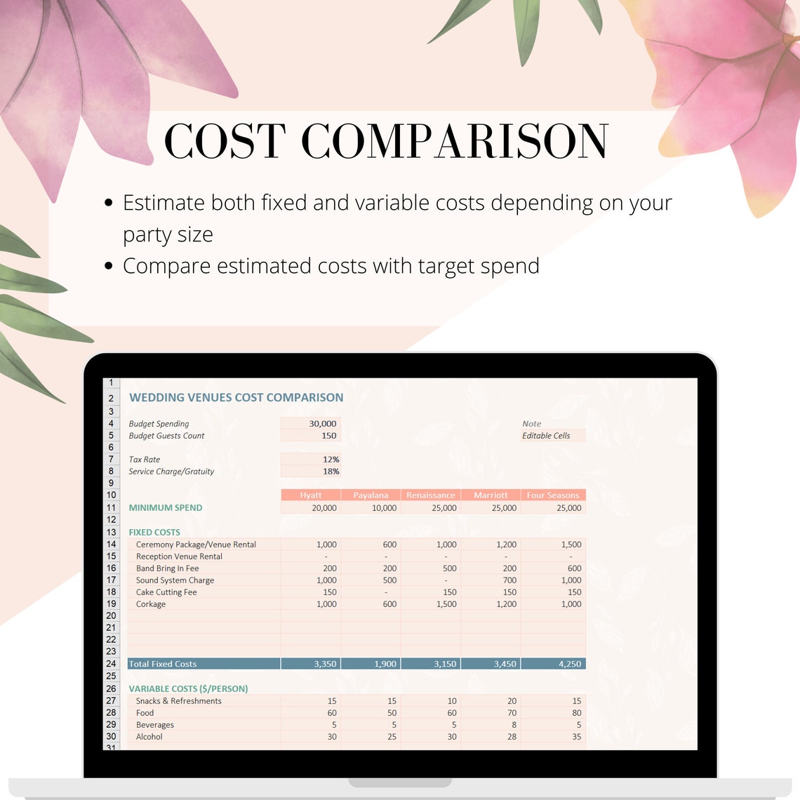 Wedding Venue Price Comparison Planner Template With Free Etsy Canada