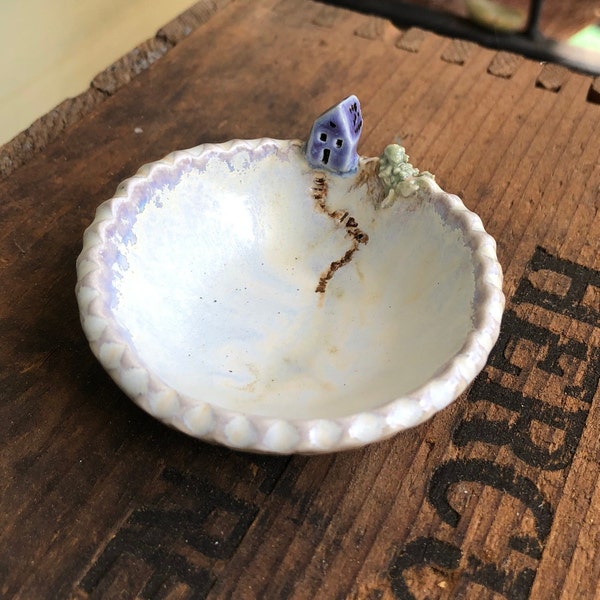 Ring or Trinket dish Handmade Ceramic Pottery Arts and Craft Victorian Farmhouse Rustic Art Deco Bowl House