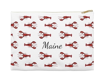 Maine Lobster Pattern Accessory Pouch | Maine Gift | Makeup Bag | Cosmetic Bag | Travel Bag | Zippered Pouch