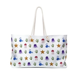 Sea Creatures Beach Bag | Large Beach Bag | Large Tote | Boat Bag | Beach Bag Gift | Maine Gift | Sea Creatures
