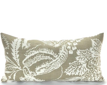 Linen Throw Pillow Cover: Tan & Ivory Tropical Pineapple Print