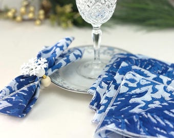 Servilletas de algodón azul y blanco para cócteles, ideales para fiestas y entretenimiento. Pañuelos personalizados hechos a mano con tela floral. Suave gasa de colores.