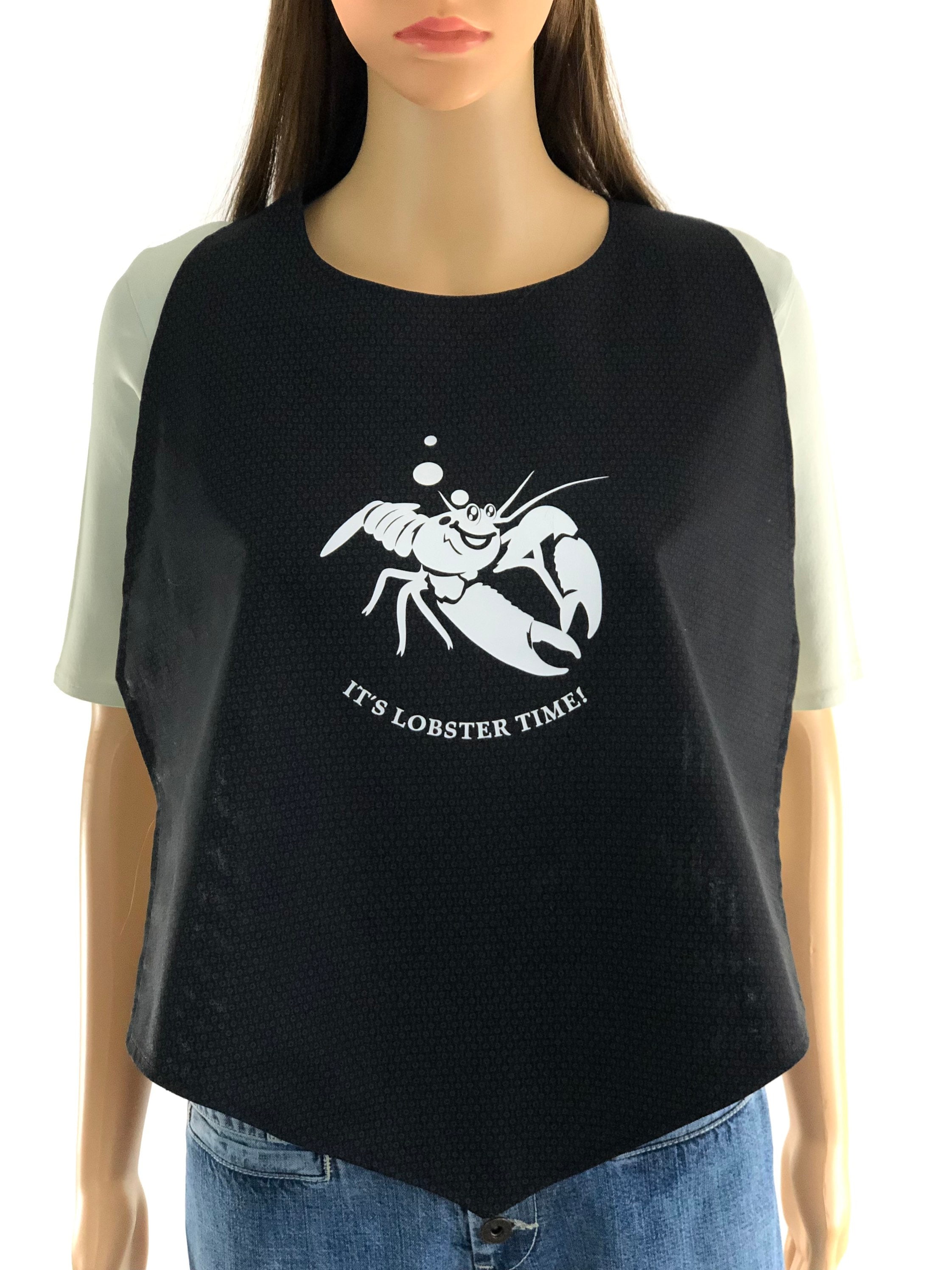 Lobster Dinner Party Bib, Seafood Dining Accessory Clothing Protector, Custom Black Cotton Bibs, Double Sided Adjustable Soft Reversible