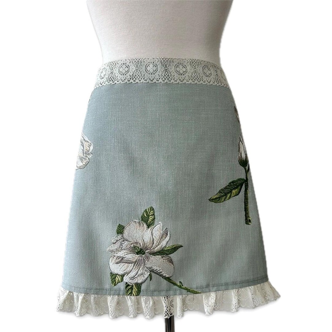 Floral Skirt Apron With Ruffles, Embroidered Half Aprons, Custom Party ...