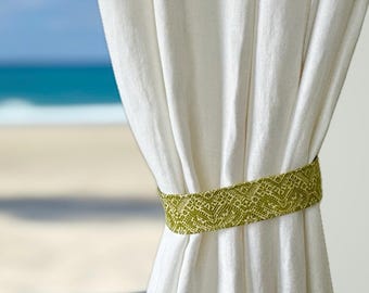 Curtain Panel Holdback Green Tie Backs Custom Linen Drape Holdbacks Bathroom Tropical Tiebacks Summer Room Indoor Outdoor Canopy Bed Decor