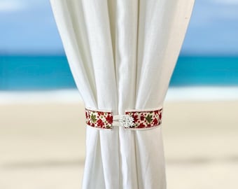 Linen Curtain Holdbacks Metallic Leaf Tie Backs Winter Window Decor Christmas Home Accent Tieback Curtain Panel Straps Custom Linen Ties