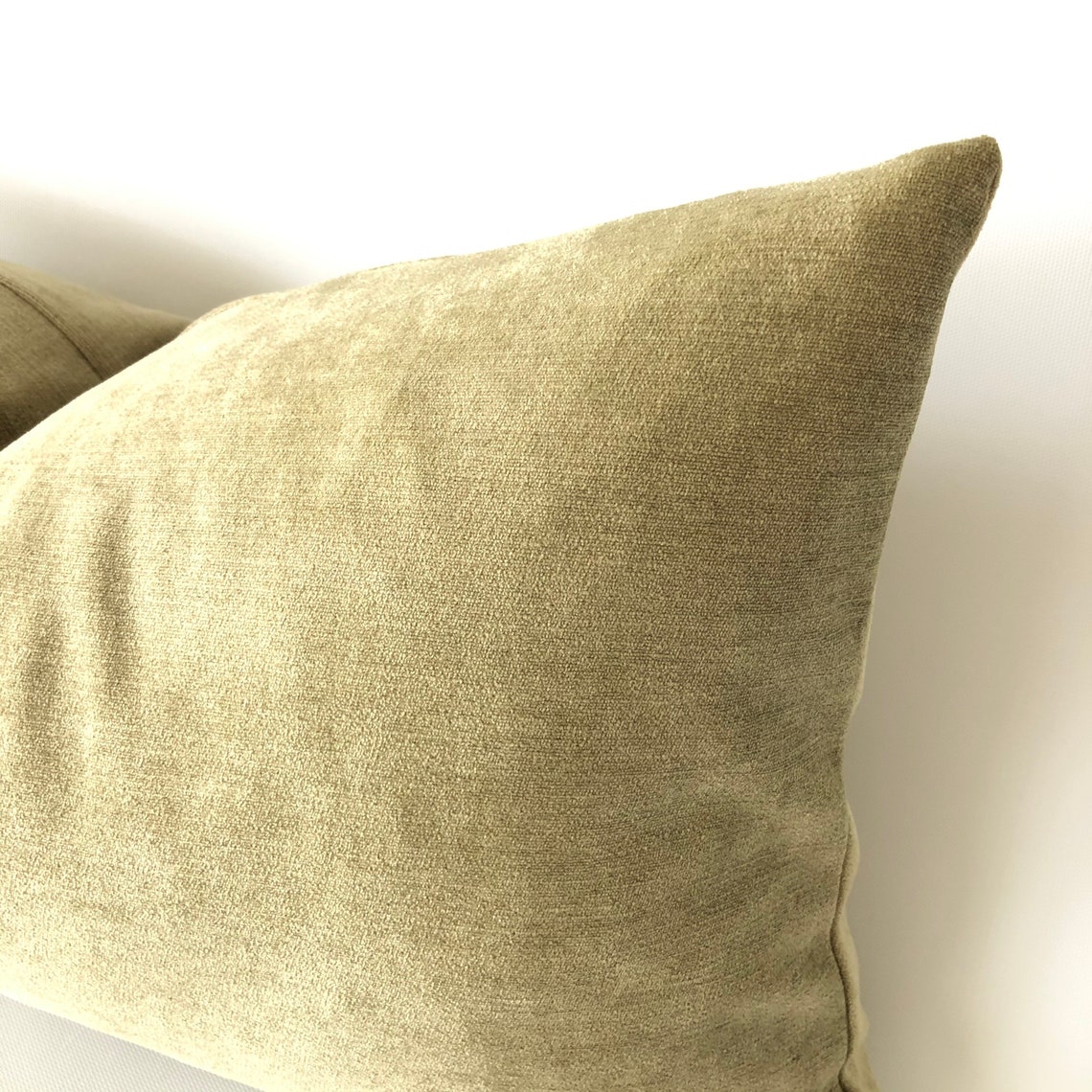 Olive Green Lumbar Pillow Cover Chenille Velvet Throw Pillow Etsy