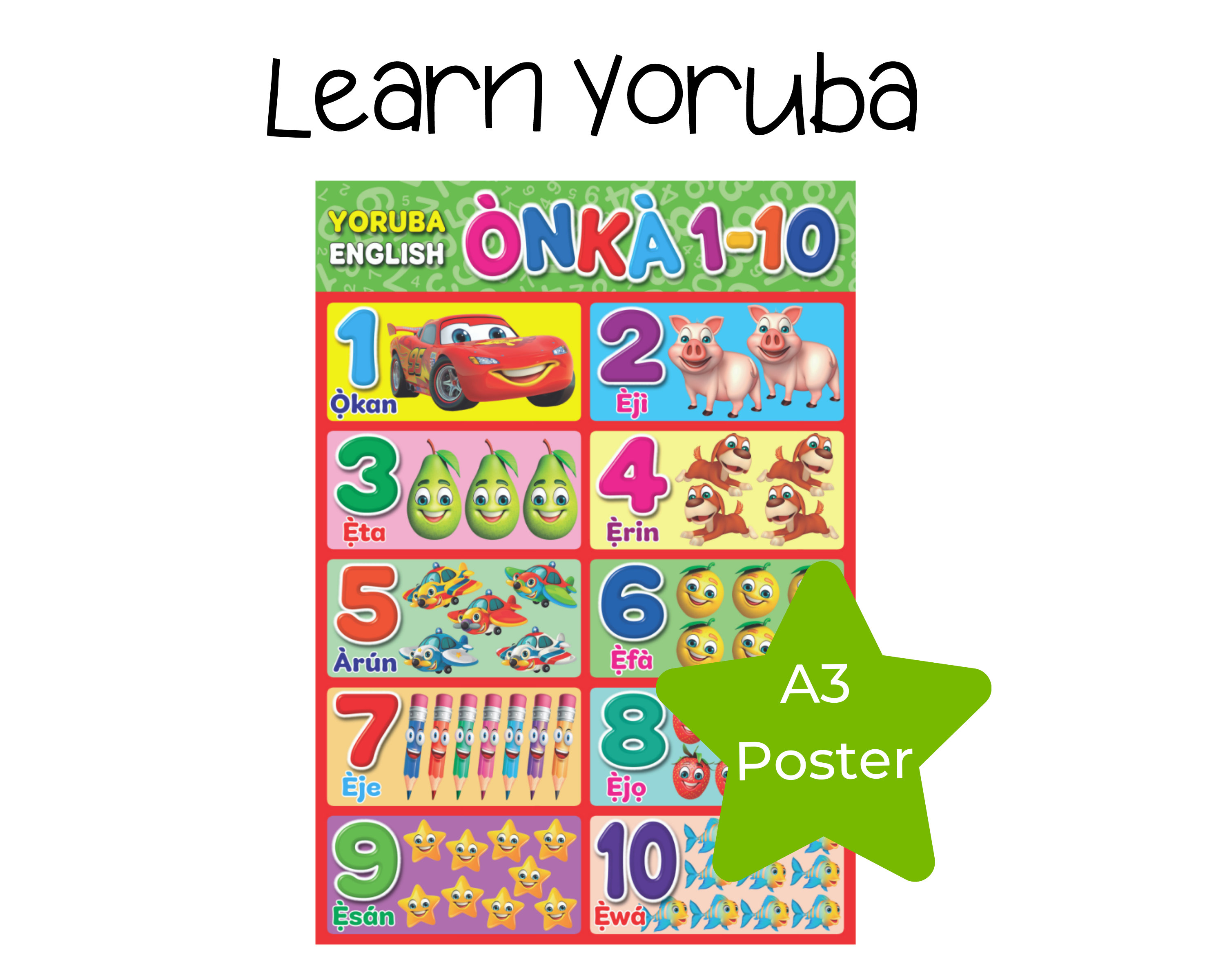 Premium A3 Yoruba Numbers Poster for Children, Toddlers, Adults 1 Pack