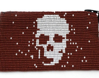 Monedero con cuentas con borla - Diseño de cráneo blanco - Moda ética