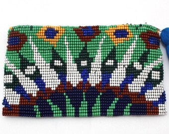 Bolso de pavo real, monedero con cuentas, cartera con cuentas - Moda lenta