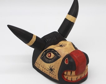 Handcarved Guatemalan White Bull Mask: Traditional Wood Wall Art Decor for Collectors & Ritual Dance