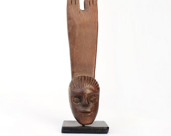 Cabeza de figura de decoración de madera guatemalteca vintage coleccionable - Folk Art Slingshots