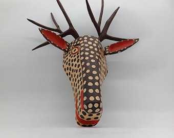 Handcrafted Guatemalan Spotted Deer Mask - Ethnic Wood Wall Art - Folk Ritual Decoration