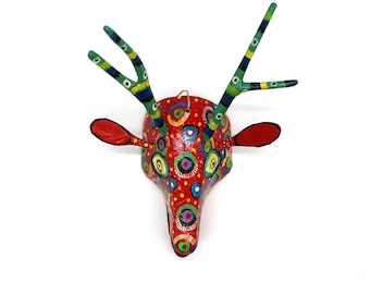 Handcrafted Guatemalan Wooden Deer Mask - Ethnic Folk Art Wall Hanging - Hand-Painted Ritual Decor