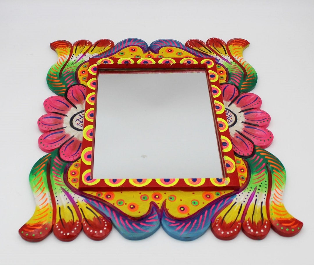 Handmade Wood Framed Mirror Handpainted Mirror Blue Green Etsy