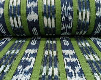 Guatemalan Handwoven Ikat Fabric by the Yard - Traditional Blue Green Motif Textile for Crafts & Sewing