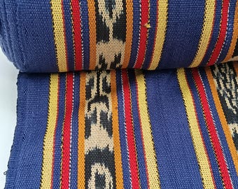 Guatemalan Handwoven Ikat Fabric - Traditional Red Blue Striped Textile for Crafts & Home Decor