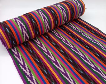 Guatemalan Handwoven Ikat Fabric by Yard - Traditional Striped Cotton Textile for Crafts & Home Decor