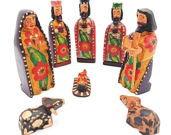 Handcarved Guatemalan Wooden Nativity Set - Rustic Christmas Decor & Holiday Gift