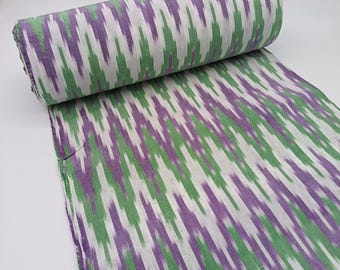 Guatemalan Handwoven Green Lavender Ikat Fabric by Yard - Traditional Motif Textile Cotton Material