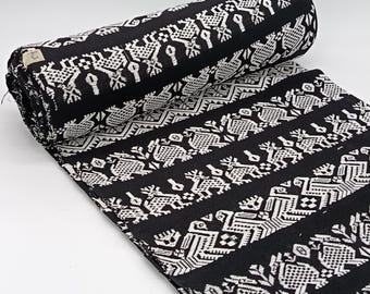 Guatemalan Handwoven Animal Motif Fabric by Yard - Traditional Black White Brocade Textile Upholstery Material