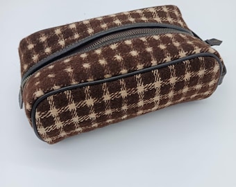 Vintage Wool and Leather Shaving Case - Guatemala Handmade Travel Toiletry Bag for Men & Women